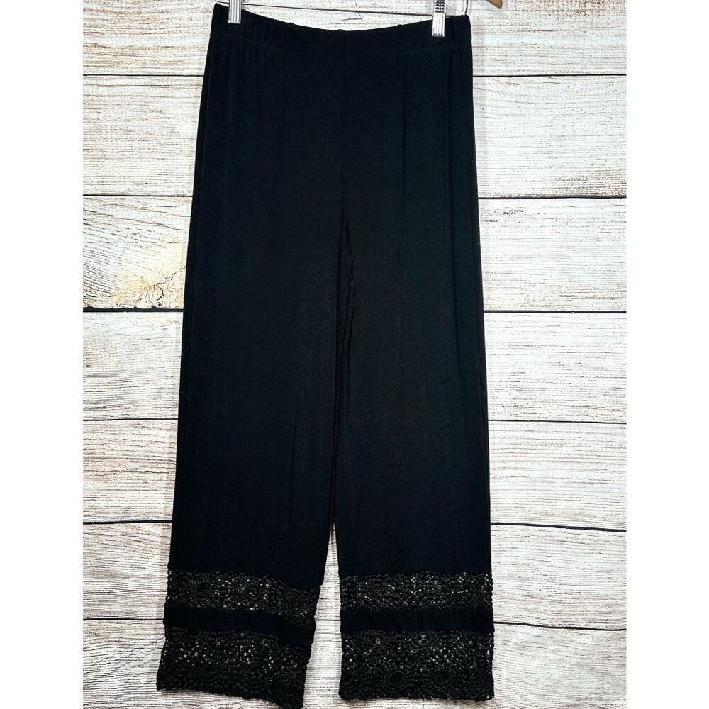 Travelers By Chico Pants Womens Size S Black Pull On Slinky Knit Crochet Hem